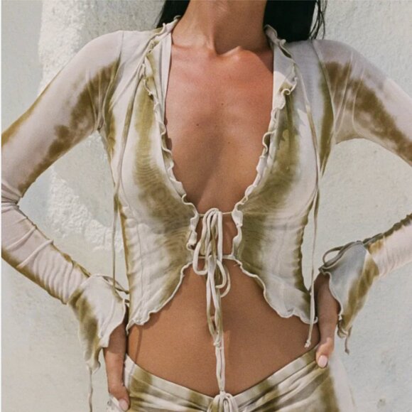 RESA Olive and Cream Tie-Dye Crop Top - Picture 2 of 3